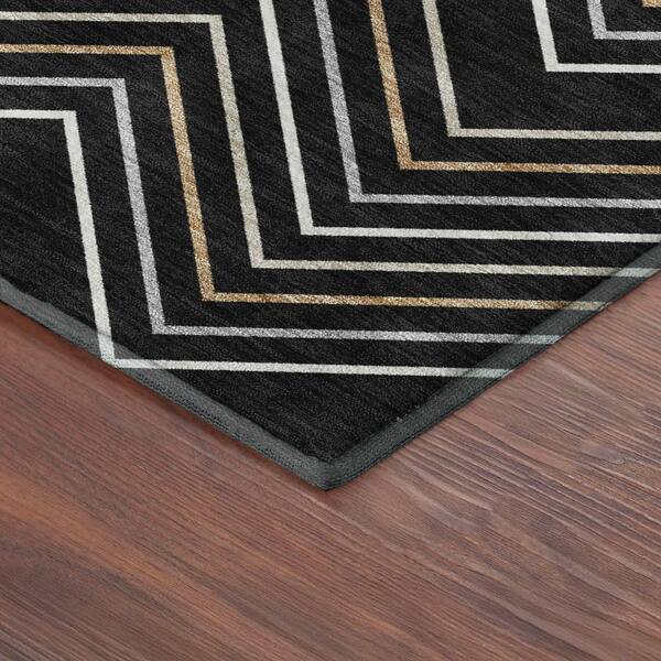 Mayfield Premium Machine Washable Abstract AMF2391 Black 2 ft. x 3 ft. Accent Rug
