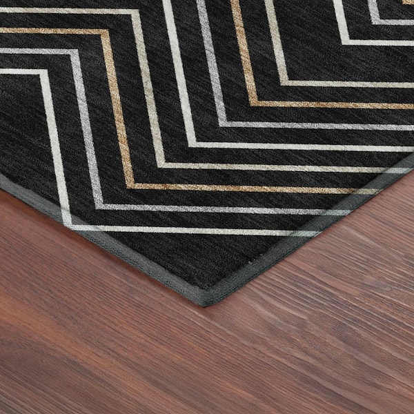 Mayfield Premium Machine Washable Abstract AMF2391 Black 2 ft. x 7 ft. Runner Rug