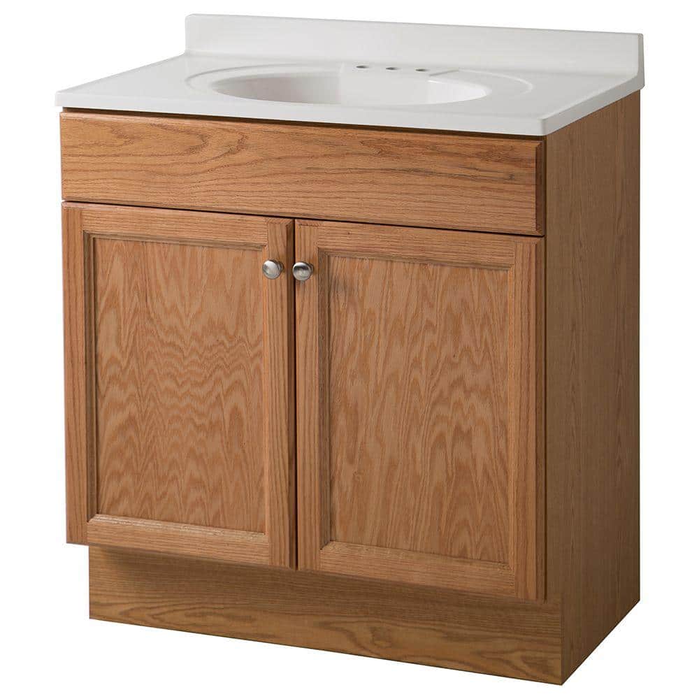Glacier Bay 31 In W X 36 In H X 19 In D Bath Vanity In Oak With Cultured Marble Vanity Top In White Gb30p2 O The Home Depot