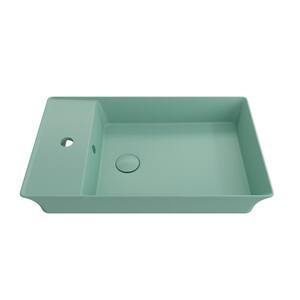 Sottile 23.5 in. Matte Mint Green Fireclay Rectangular Vessel Sink with 1-Hole Faucet Deck