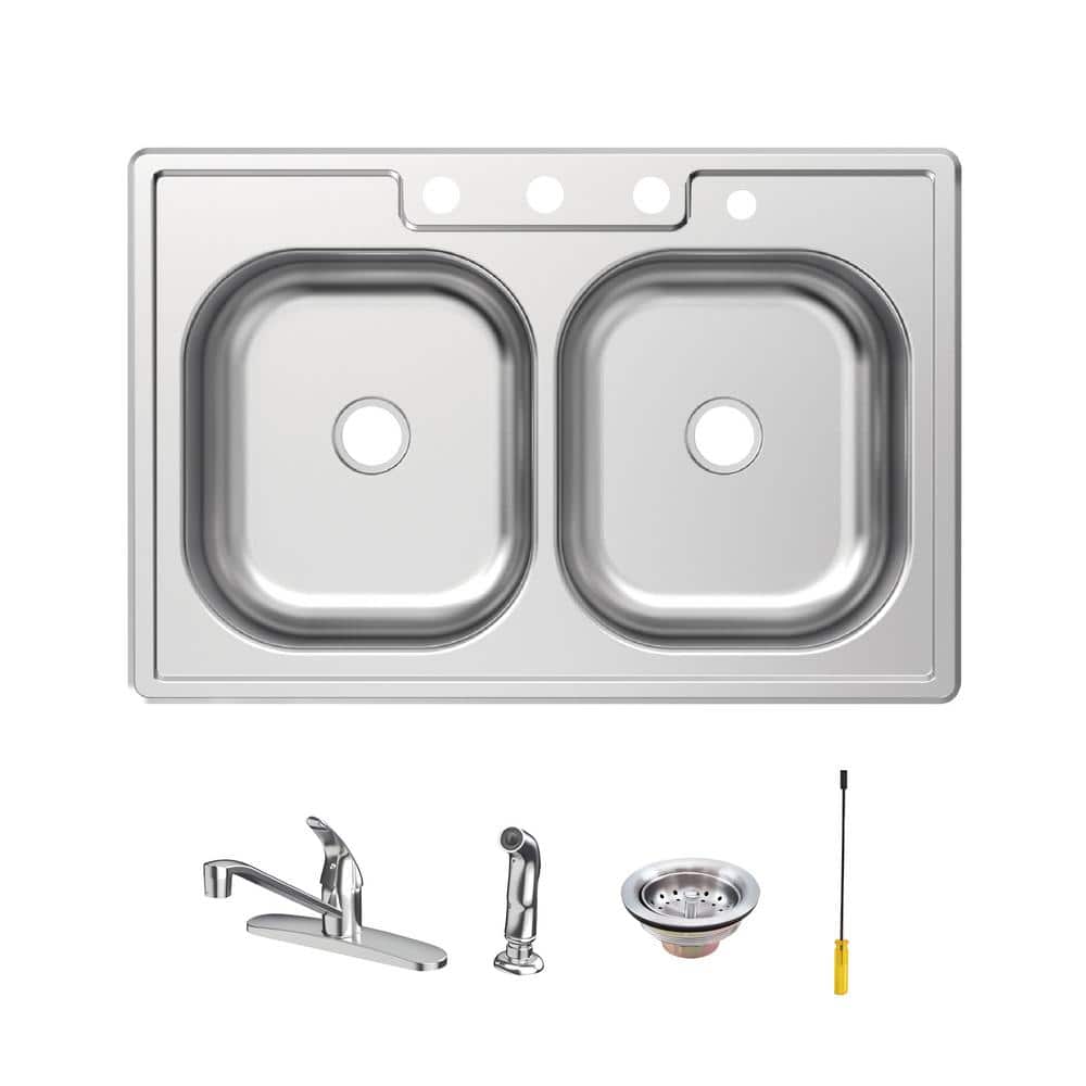Glacier Bay 33 in. Drop-In 50/50 Double Bowl 20 Gauge Stainless