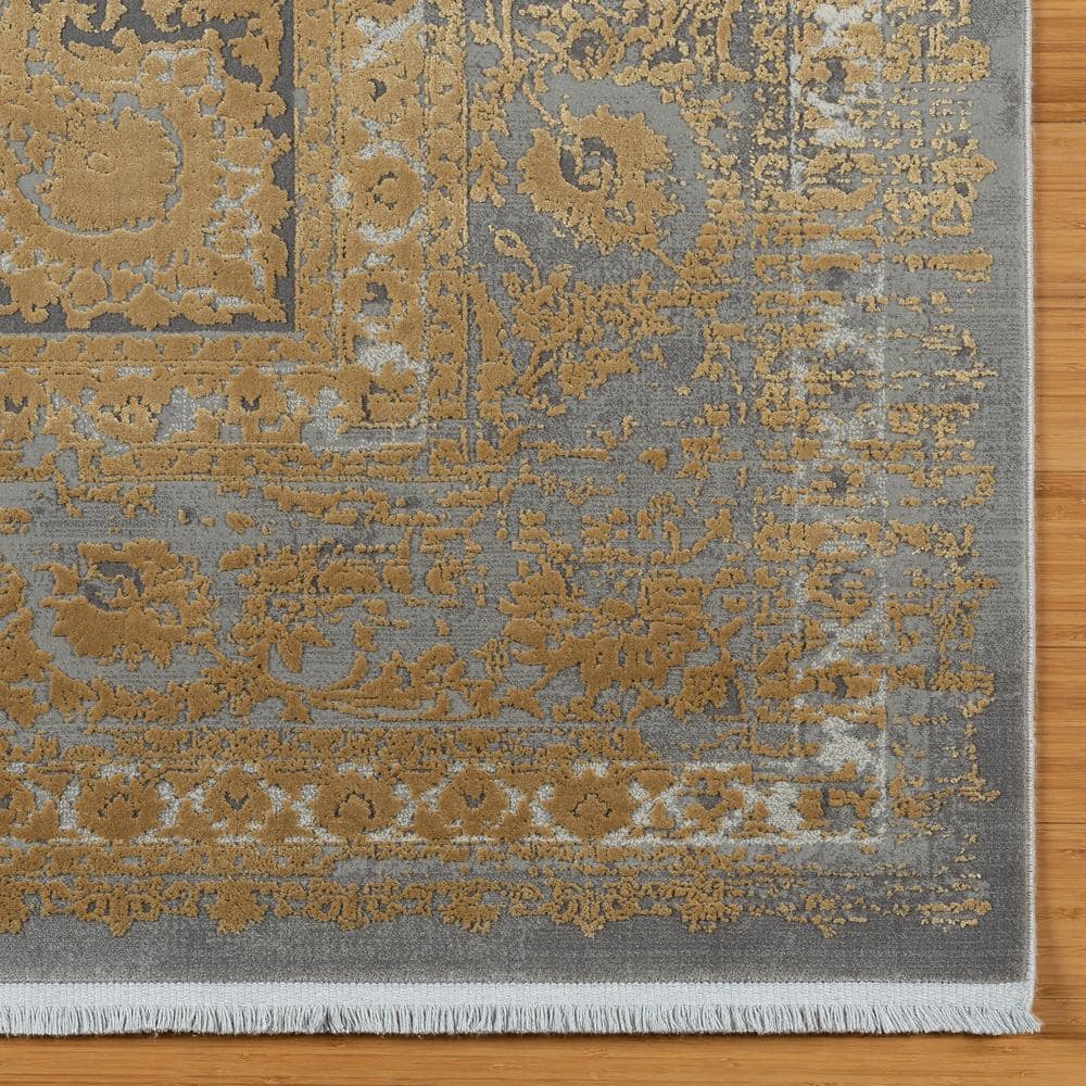 Gray and Gold Tufted Reversible Rectangular Area Rug, 8' x 10'