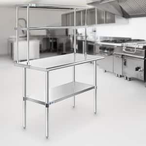 60 x 30 in. Stainless Steel Kitchen Utility Table with Bottom Shelf and Double Overshelf