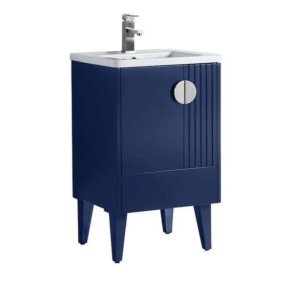 FINE FIXTURES Venezian 20 in. W x 18.11 in. D x 33 in. H Bathroom Vanity Side Cabinet in Navy Blue with White Ceramic Top