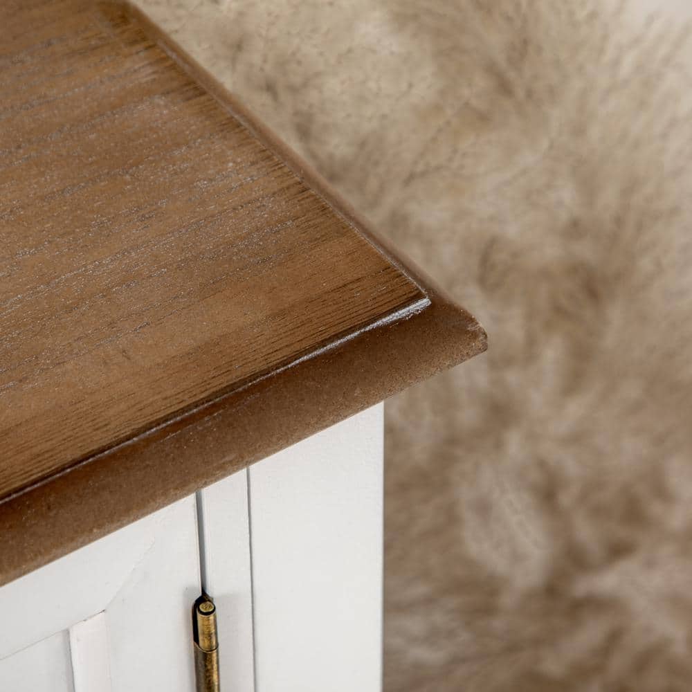 White Wood Console Table with Drawers and Storage Shelf
