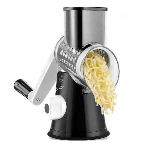 Zulay Kitchen Cheese Grater Hand Crank with 3 Replaceable Stainless-Steel Blades - Deluxe Black