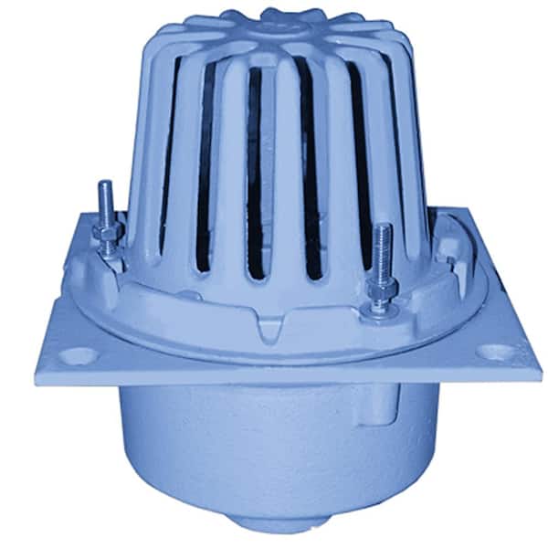 JONES STEPHENS 3 in. No Hub CO.D.e Blue Cast Iron Roof Drain with Square Pan