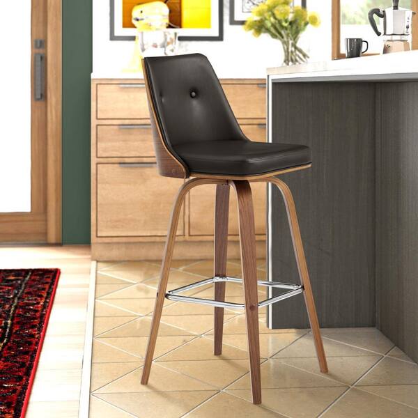 Benjara 26 in. Brown Low Back Wood Frame Bar Stool with Leather Seat