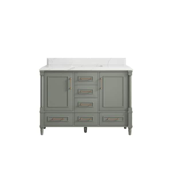 Willow Collections Hudson 48 in. W x 22 in. D x 36 in. H Single Sink Bath Vanity in Evergreen with 1.5 in. Calacatta Laza Quartz Top