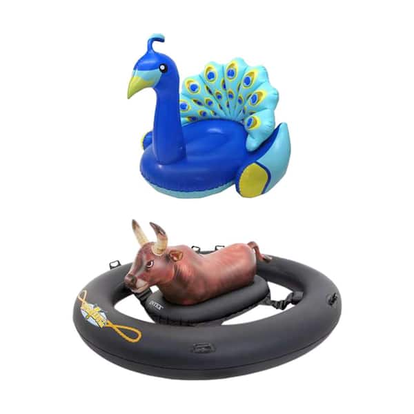 Swimline Inflatable Peacock and Giant Inflatabull Swimming Pool Float Ride On