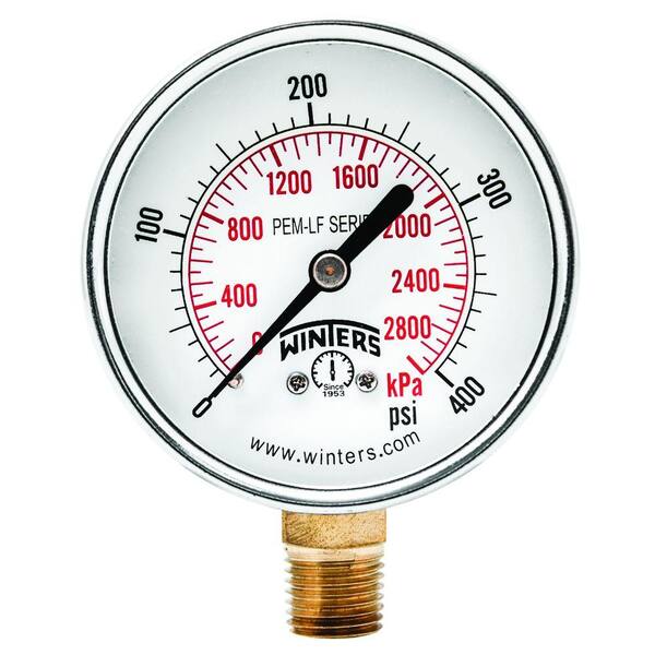 Winters Instruments PEM-LF Series 2.5 in. Lead-Free Brass Pressure Gauge with 1/4 in. NPT LM and 0-400 psi/kPa