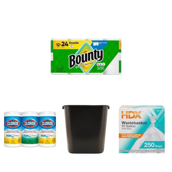 Select-A-Size Paper Towel (12 Rolls), Lemon Scent Wipes (3-Pack), 7 Gal. Trash Can, and 10 Gal. Bags (250-Count)