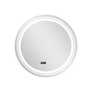 27.5 in. W x 27.5 in. H Round Frameless Anti-Fog Round LED Wall Bathroom Vanity Mirror with 3-Color LED Lights