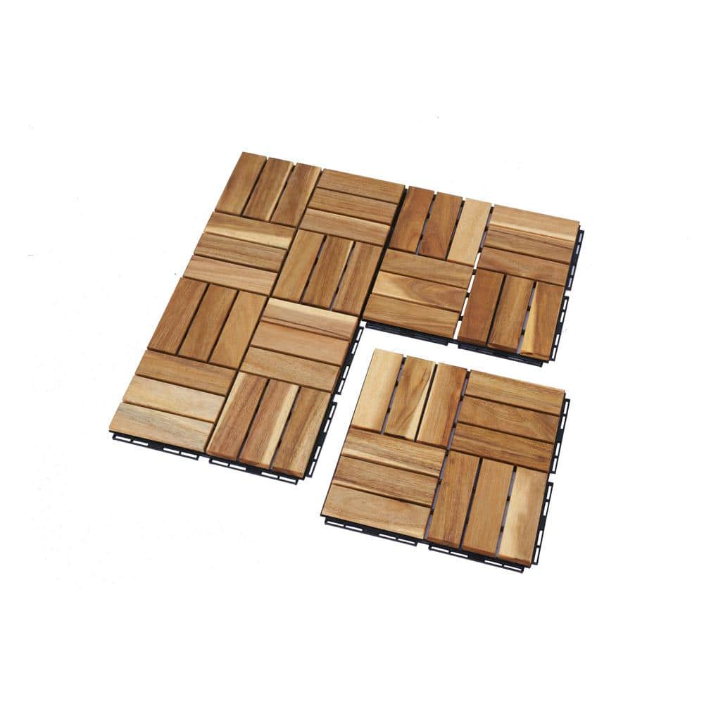 30-Pack 12 in. x 12 in. Square Outdoor Yellow Acacia Wood Interlocking Deck