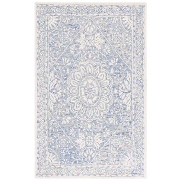 Metro 5 ft. x 8 ft. Blue/Ivory Ornate Border Medallion Area Rug