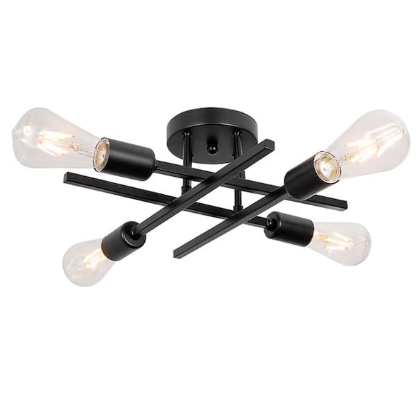 LamQee 14.6 in. 4-Light Black Alumnium Flush Mount Light Chandelier