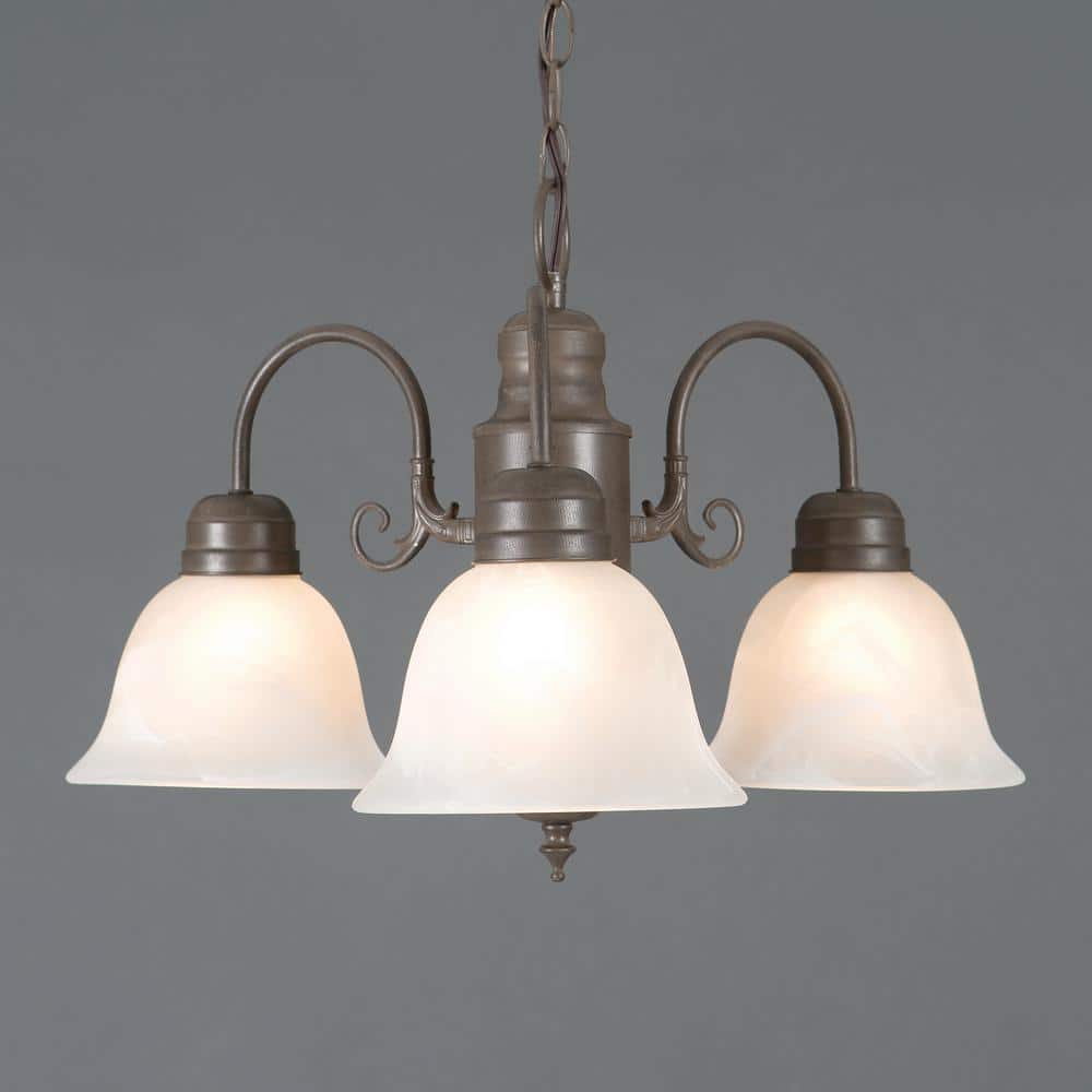 Manzanita Dark Brown Metal 3-Light Chandelier with Frosted Marble Glass