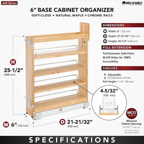 Natural Maple 6 in. Pull Out Kitchen Cabinet Organizer Soft-Close