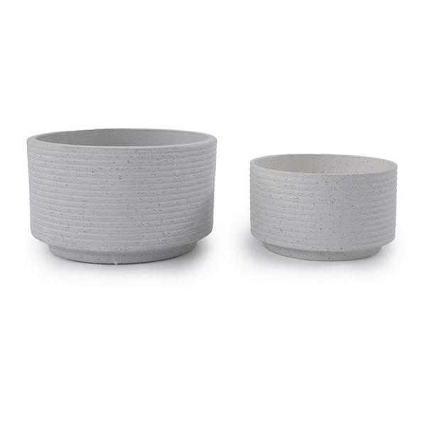 Scott 5.91 in. and 6.69 in. Tall Milk White Round Ceramic Patio Outdoor Planter Set (2-Pack)