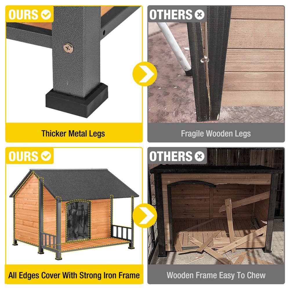 Large Weatherproof Wood and Iron Dog House with Balcony