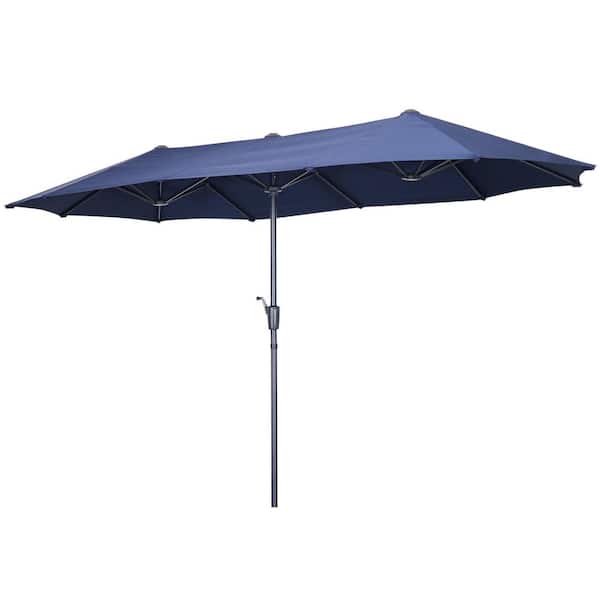 13 ft. Steel Market Patio Umbrella 2-Side in Navy Blue