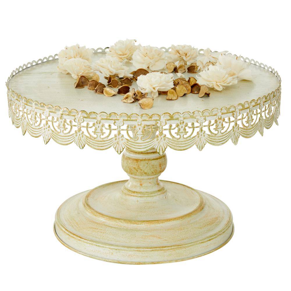 White Metal Pedestal Stand with Lace Edge, 16"