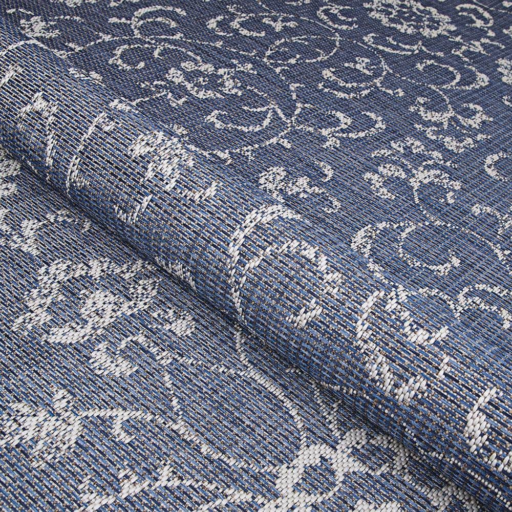 Navy and Ivory Floral Synthetic Rectangular Area Rug, 2' x 3'7"