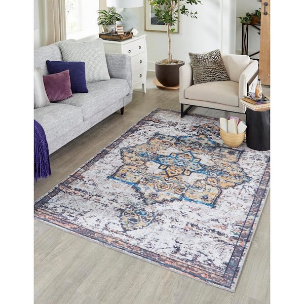 Renaissance Roma Sea Salt White 10 ft. 6 in. x 13 ft. Machine Washable Area Rug