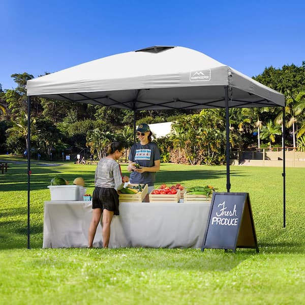 Runesay 10 ft. x 10 ft. White Pop-up-Canopy-Tent 3 Adjustable Height with Wheeled Carrying Bag, 4 Ropes and 4 Stakes
