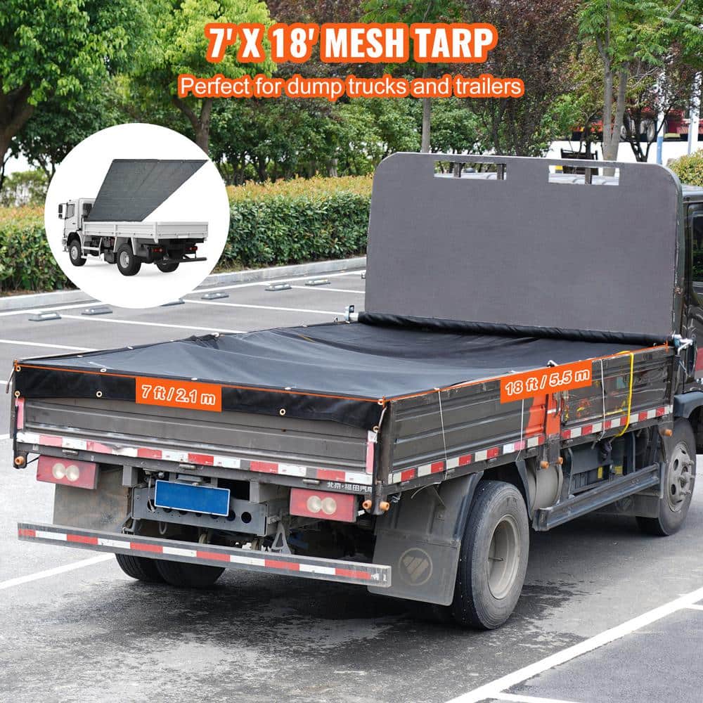 Heavy Duty Black PVC Coated Mesh Dump Truck Tarp 7 x 18 ft
