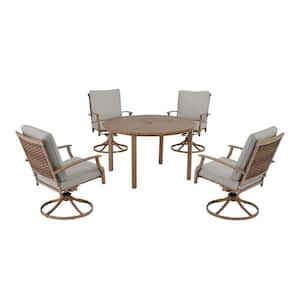 Geneva 5-Piece Brown Wicker Outdoor Patio Dining Set with CushionGuard Stone Gray Cushions