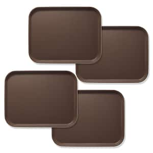 14 in. x 18 in. x .75 in. Rectangular Plastic Non-Slip Serving Trays, Brown - NSF Food Service (Set of 4)