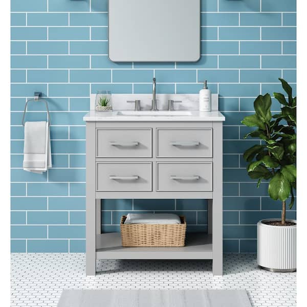 Avanity Brooks 31 in. Single Sink Chilled Gray Bath Vanity with Cala White Engineered Stone Top