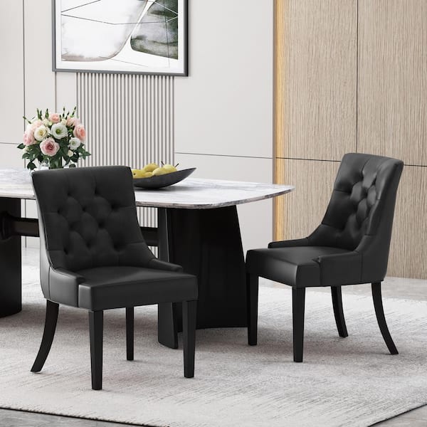 Will Midnight Black Tufted Faux Leather Dining Chair (Set of 2)