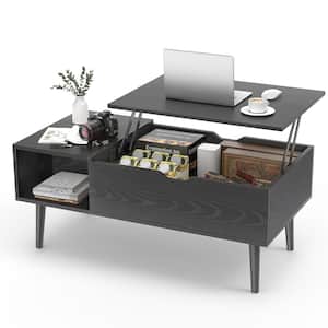 40 in. Black Rectangle Wood Coffee Table with Lift Top and Hidden Compartment