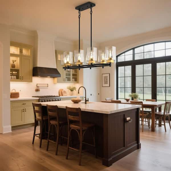 YANSUN 8-Light Black and Gold Mid-Century Modern Chandelier with
