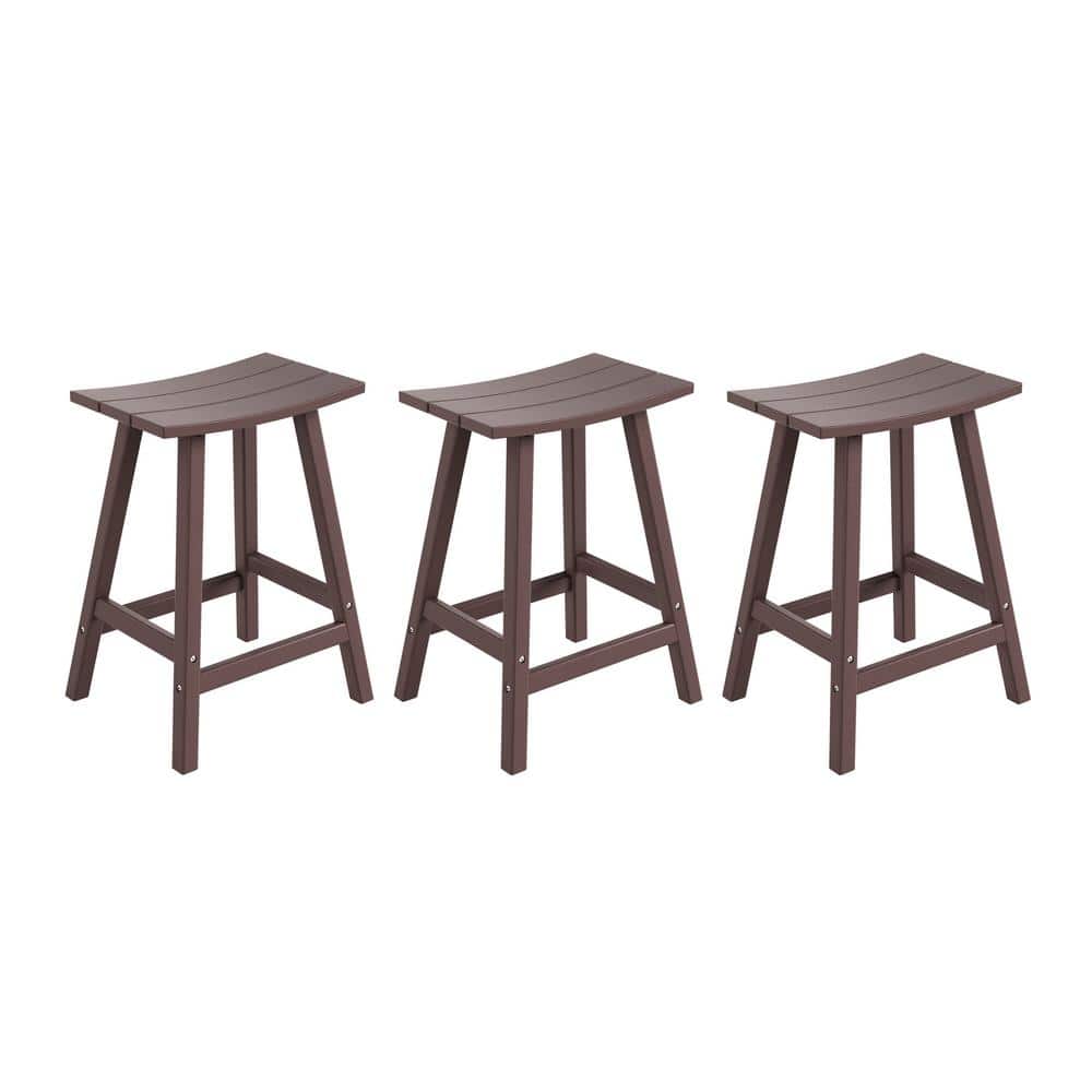 Franklin Dark Brown 24 in. Poly HDPE Fade Resistant Outdoor Patio Saddle Seat Counter Height Bar Stool (Set of 3) price history on PriceWatchPro