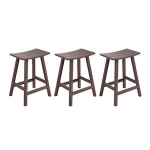Franklin Dark Brown 24 in. HDPE Plastic Outdoor Patio Backless Counter Stool (Set of 3)