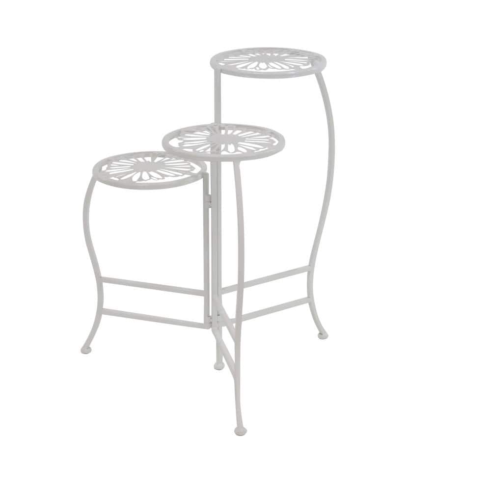 White Metal 3-Tier Floral Round Plant Stand