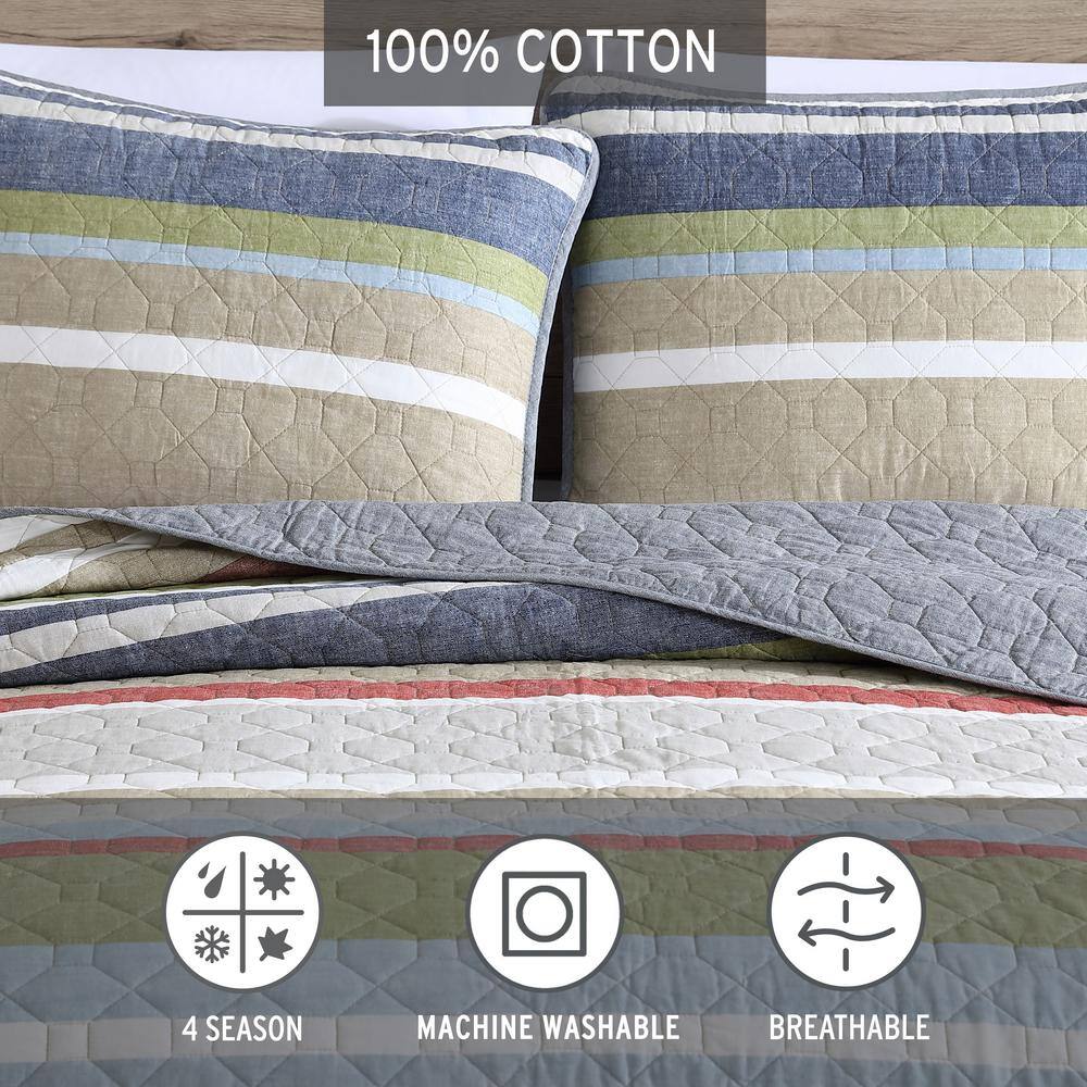 Gray and Multicolor Cotton Full Quilt Set with Reversible Design