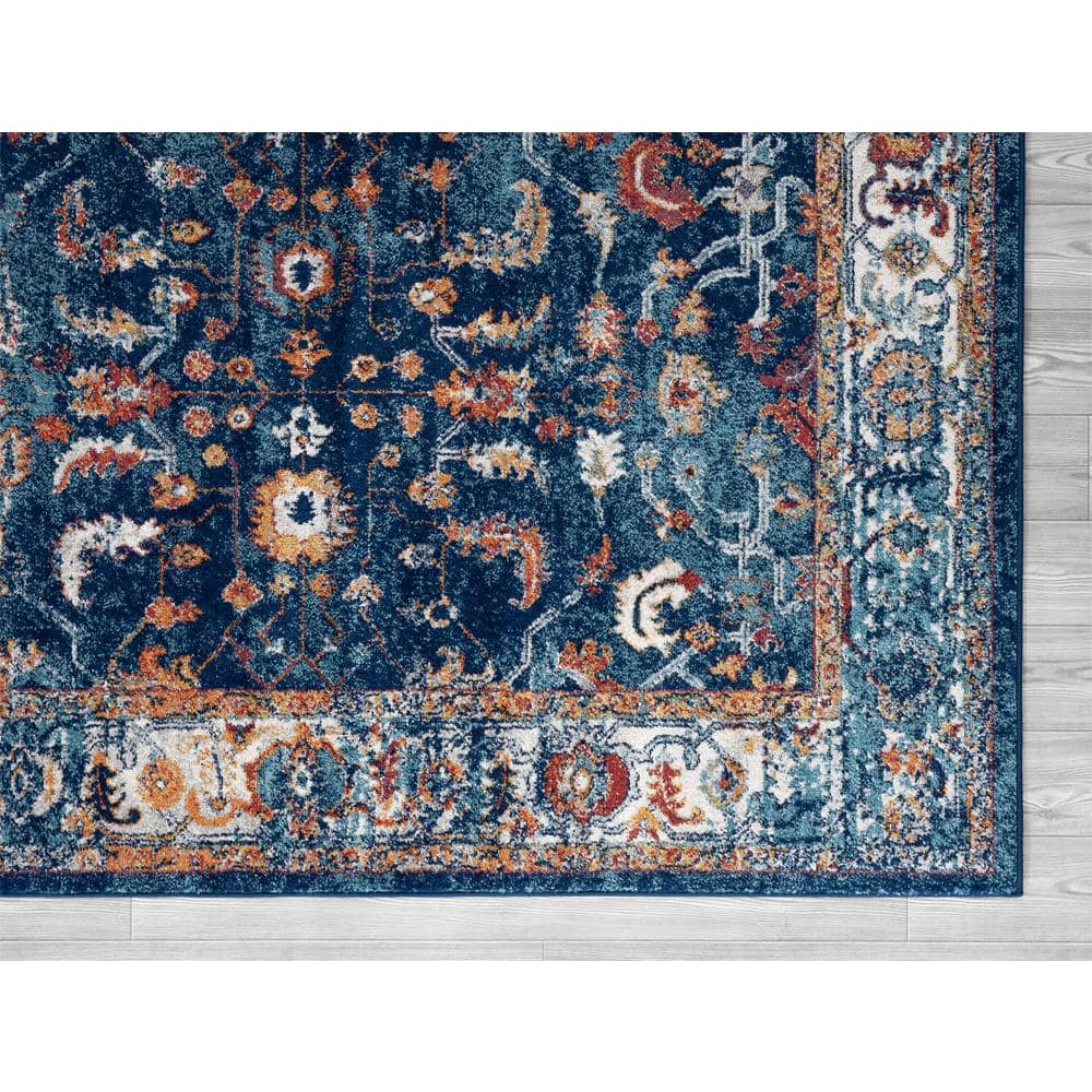 Alexandria Navy and Orange Synthetic Oriental 4x6 Area Rug