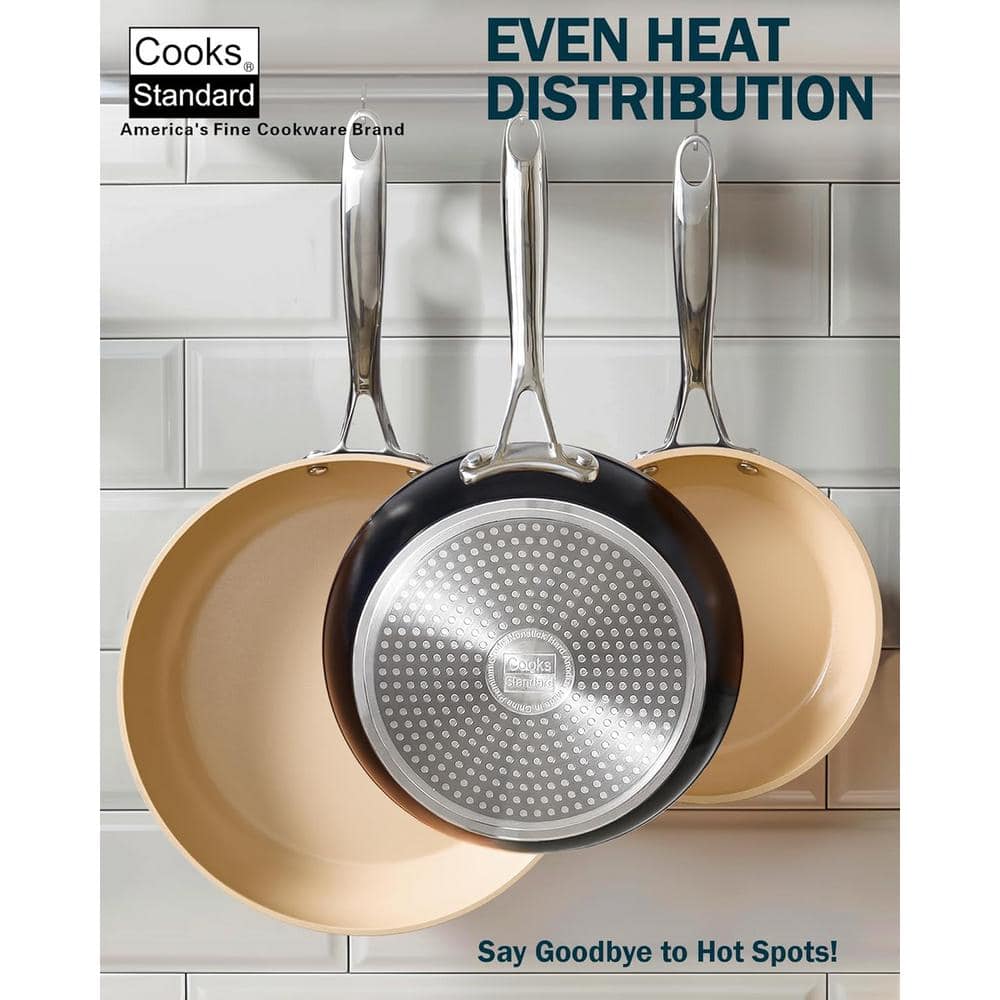 3-Piece Black and Apricot Aluminum Nonstick Frying Pan Set