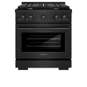 30 in. 4 Burner Freestanding Gas Range & Convection Gas Oven in Black Stainless Steel