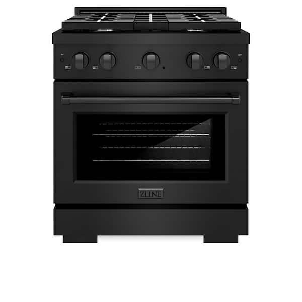 ZLINE Kitchen and Bath 30 in. 4 Burner Freestanding Gas Range & Convection Gas Oven in Black Stainless Steel