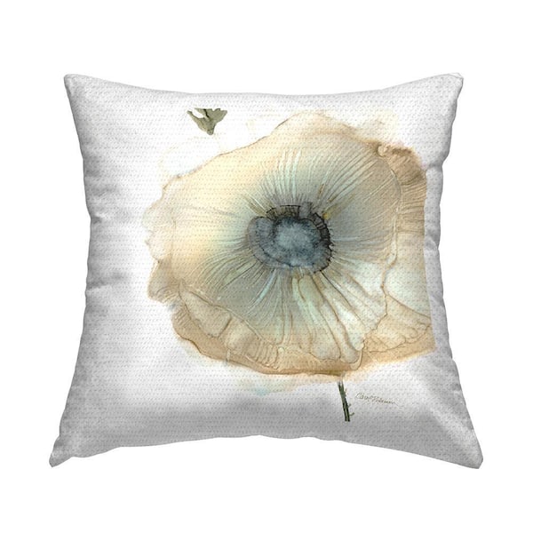 Abstract Poppy Flower Blossom Shape Beige Square Outdoor Throw Pillow