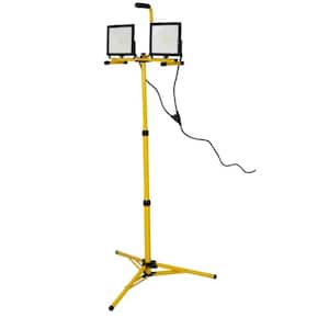 10,000 Lumen LED Work Light with Dual Head Telescoping Adjustable Tripod Stand, Rotating Lamp, Yellow