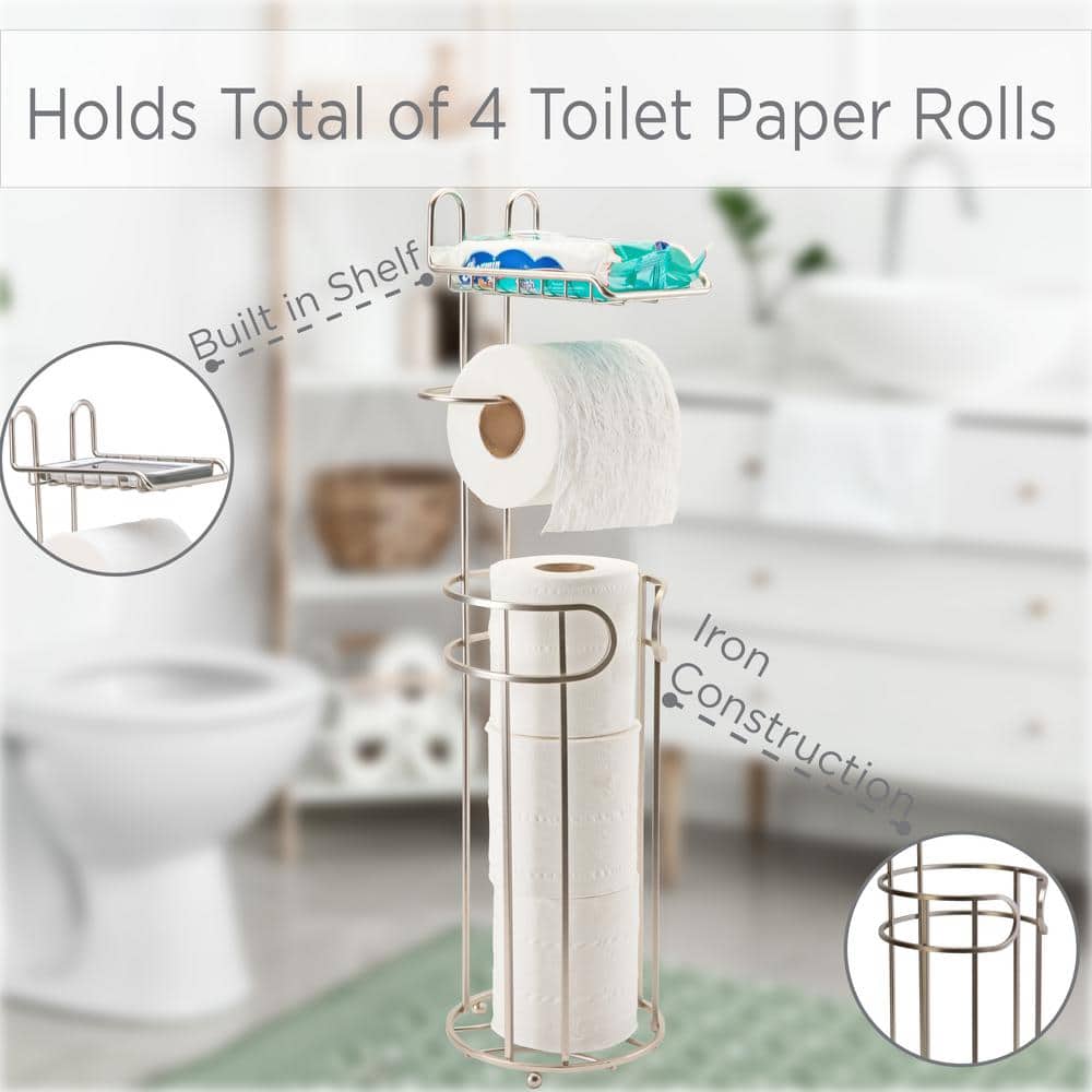 Satin Nickel Free Standing Toilet Paper Holder with Phone Shelf