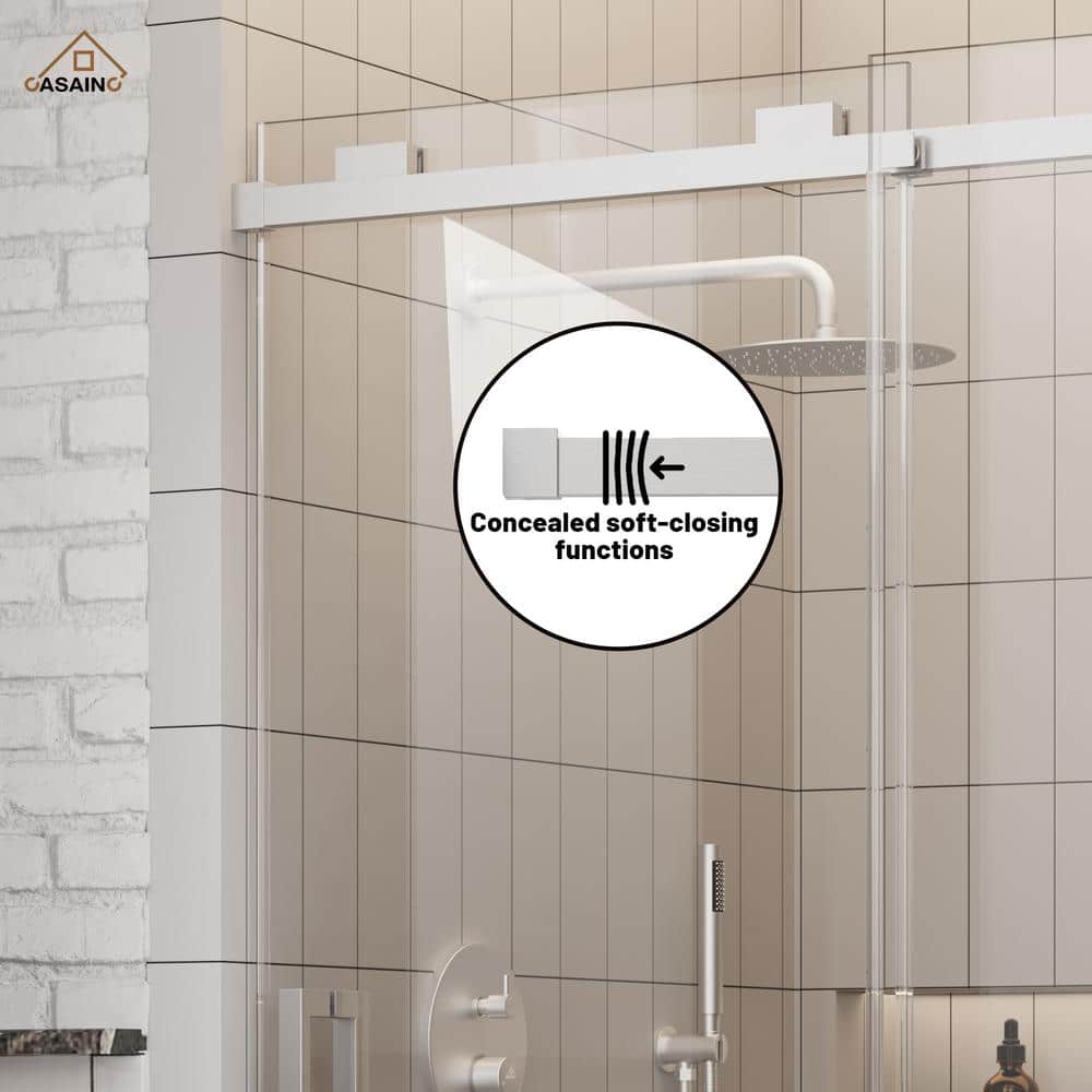 48" x 76" Frameless Brushed Nickel Sliding Shower Door