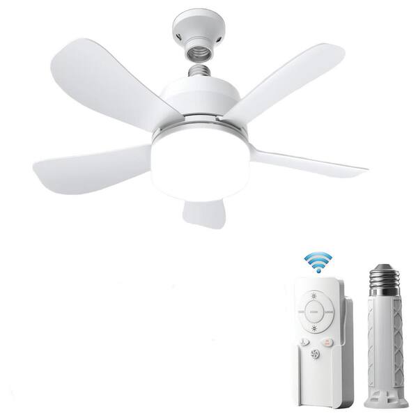 CACI Mall 15.75 in. Socket Fan Indoor Small White Ceiling Fan with Integrated LED and Remote
