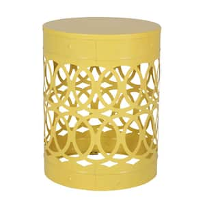 13 in. Yellow Cylindrical Iron Outdoor Side Table